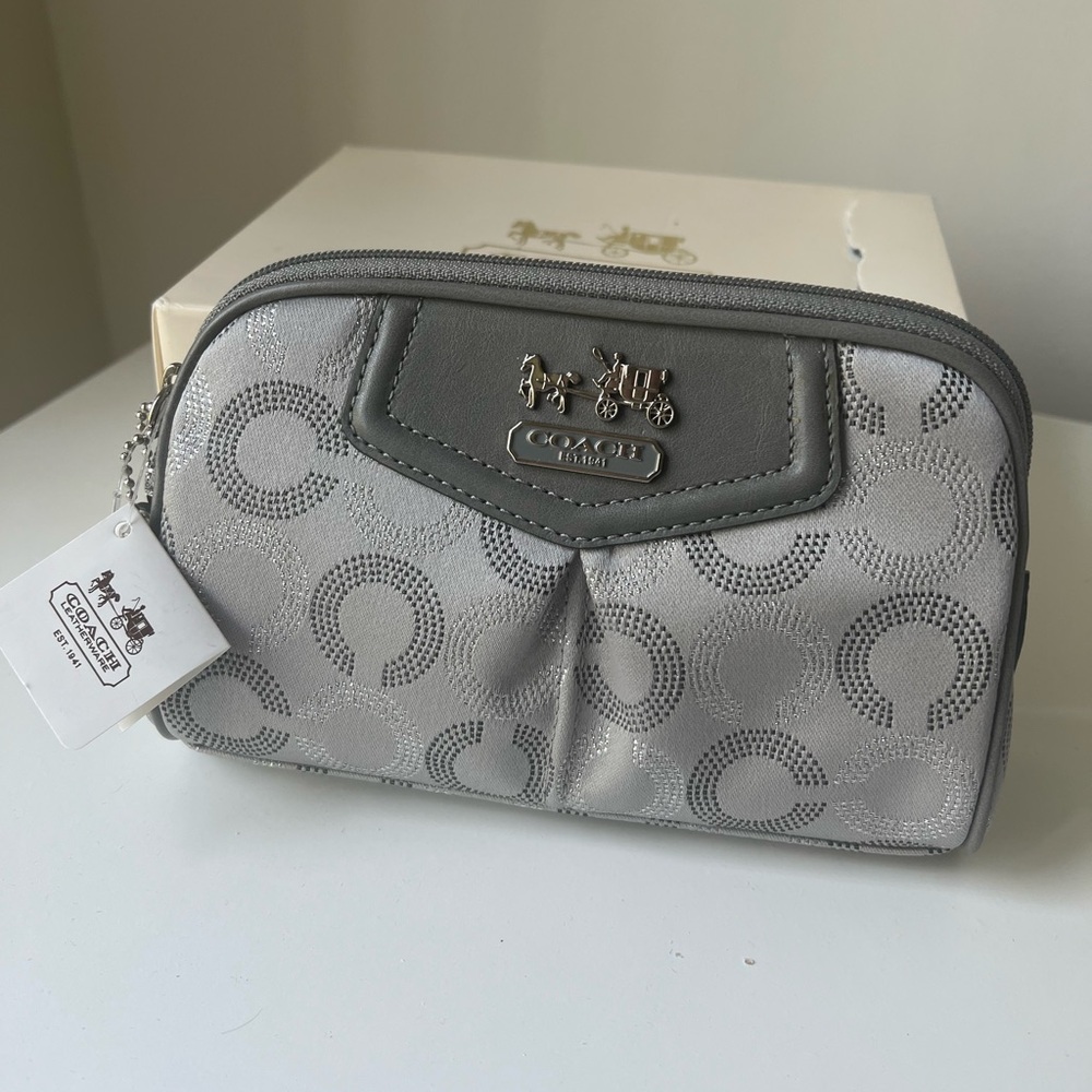 Coach Silver Gray Signature Cosmetic Pouch